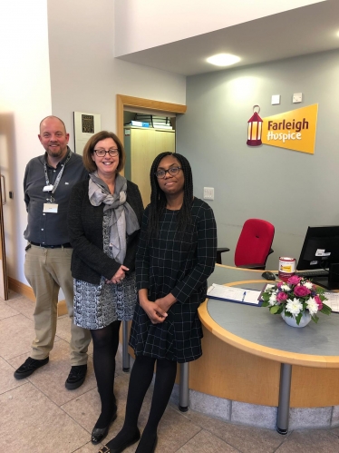 Kemi Badenoch MP at Farleigh Hospice with Chief Executive Alison Stevens and Local Hospice Lottery's CEO Gary Hawkes